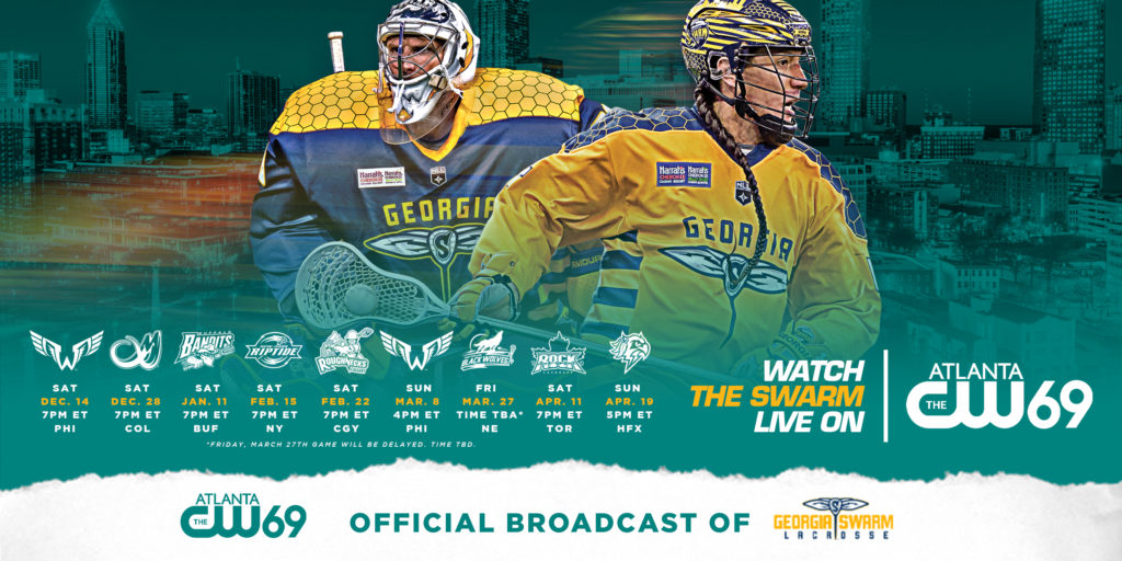 graphic that shows two swarm players geared up and season schedule