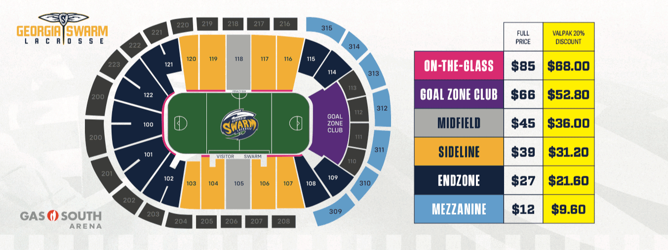 Georgia Swarm Valpak Single Game Ticket Pricing 2021-22